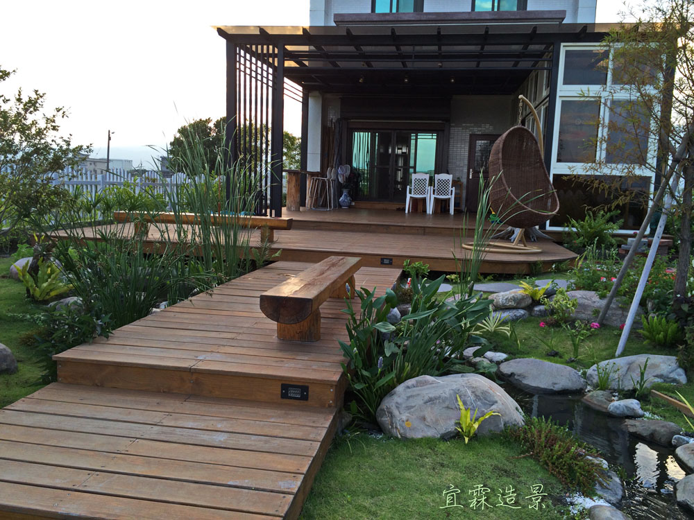 永美-庭園景觀木平台生態池